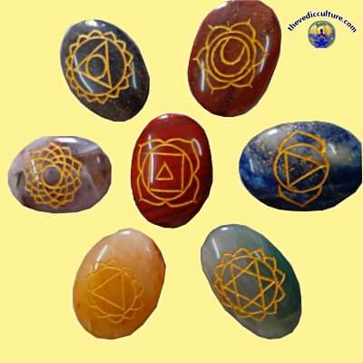 Oval 7 chakra crystals symbols